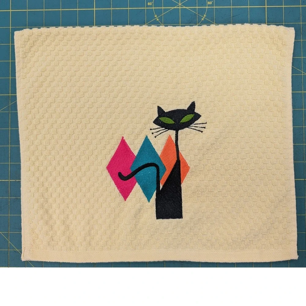 Retro Mid Century Modern Atomic Cat Kitchen Bar Hand Towel Great Gift Idea!